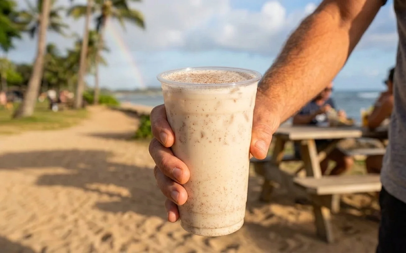 Fresh horchata drink in a clear cup