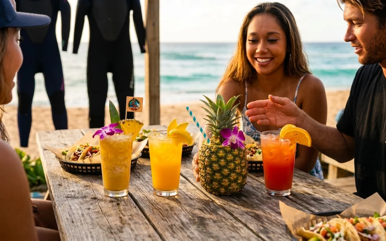 Fresh pineapple chunks, coconut cream, lime, and honey laid out for the Pineapple Tiki recipe